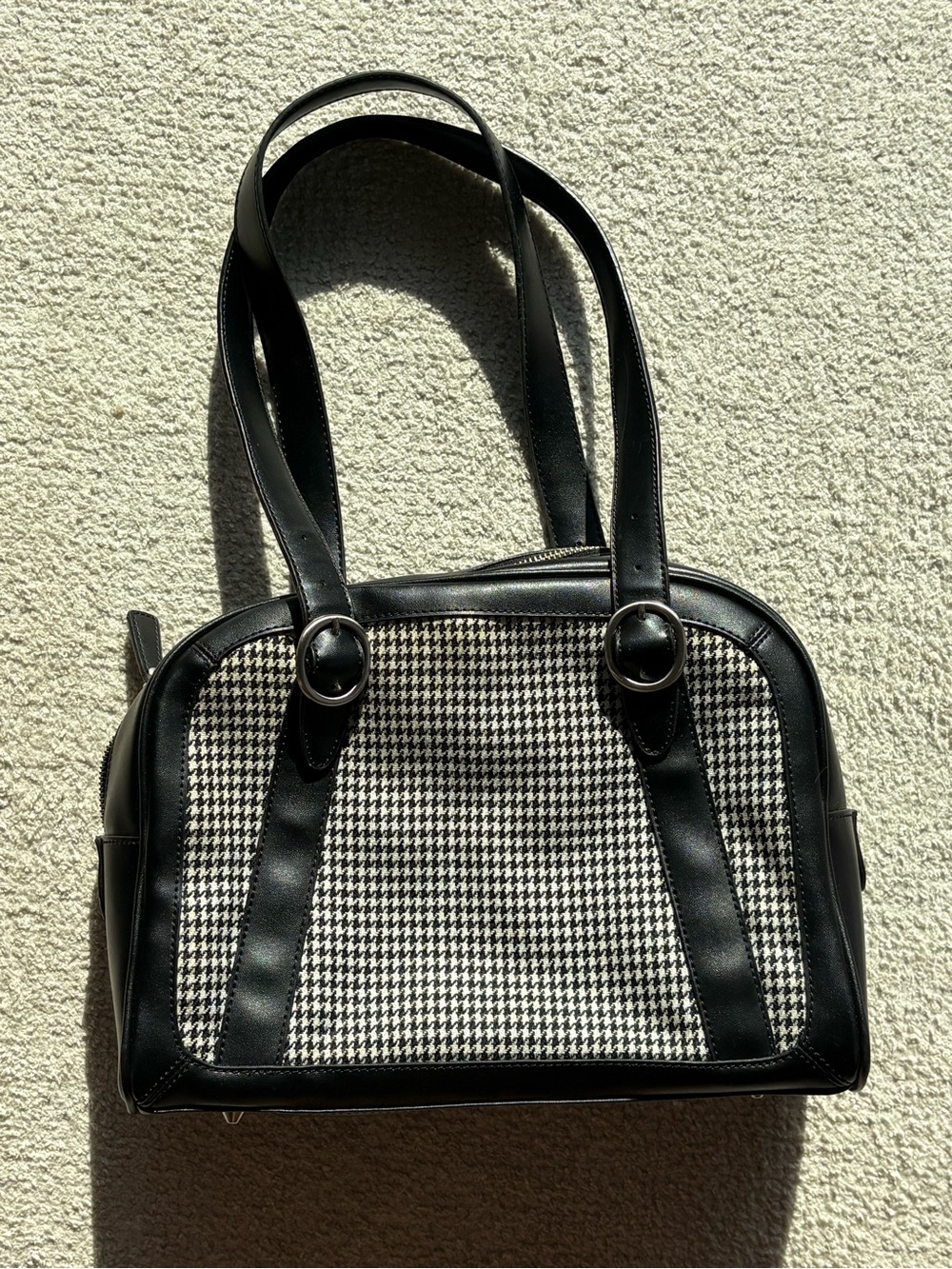 LOFT Black and White Houndstooth Shoulder Bag